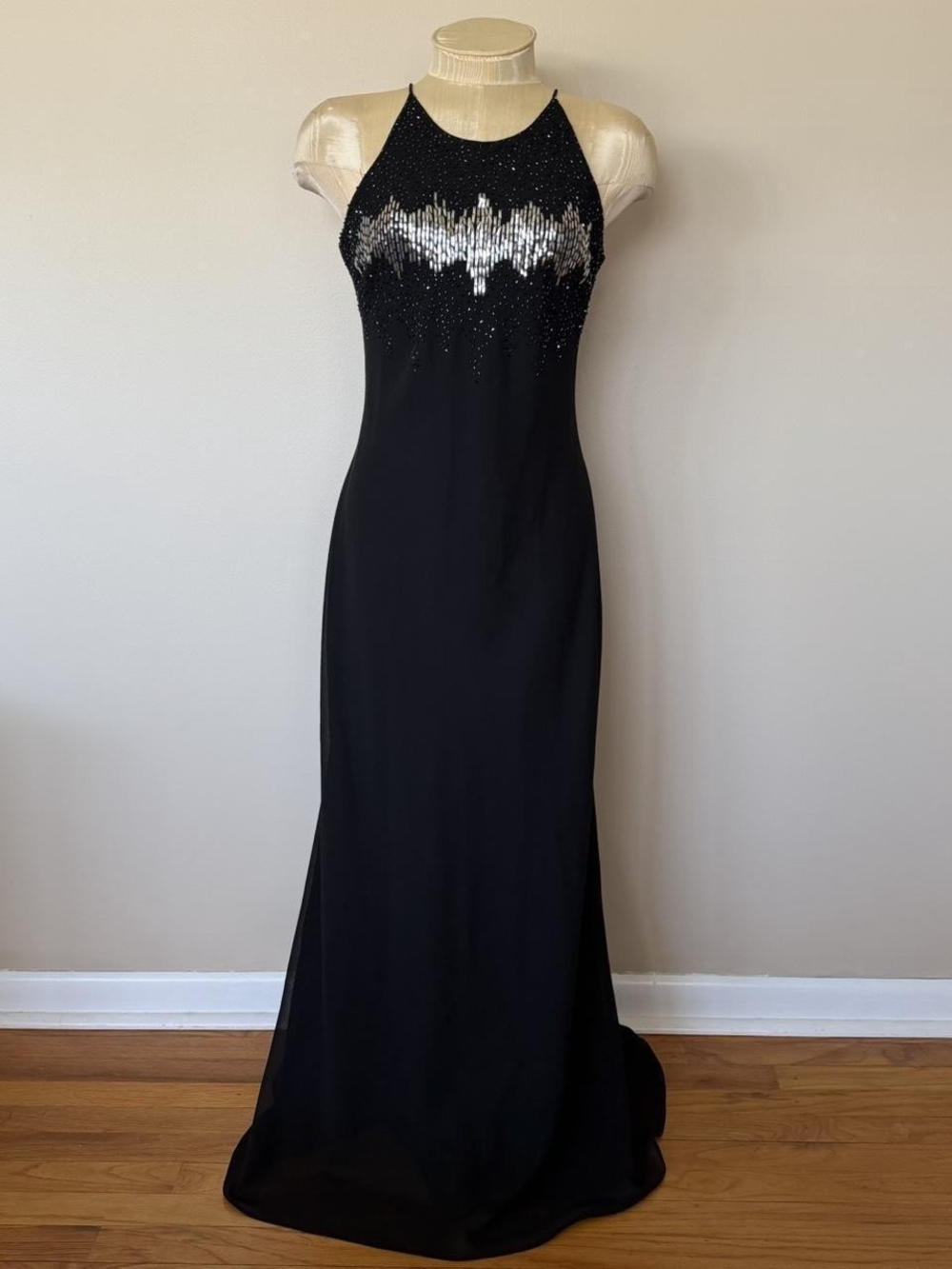Y2K Cachet Black Maxi Dress w/ Silver Sequin Bodice Sz 6 Womens